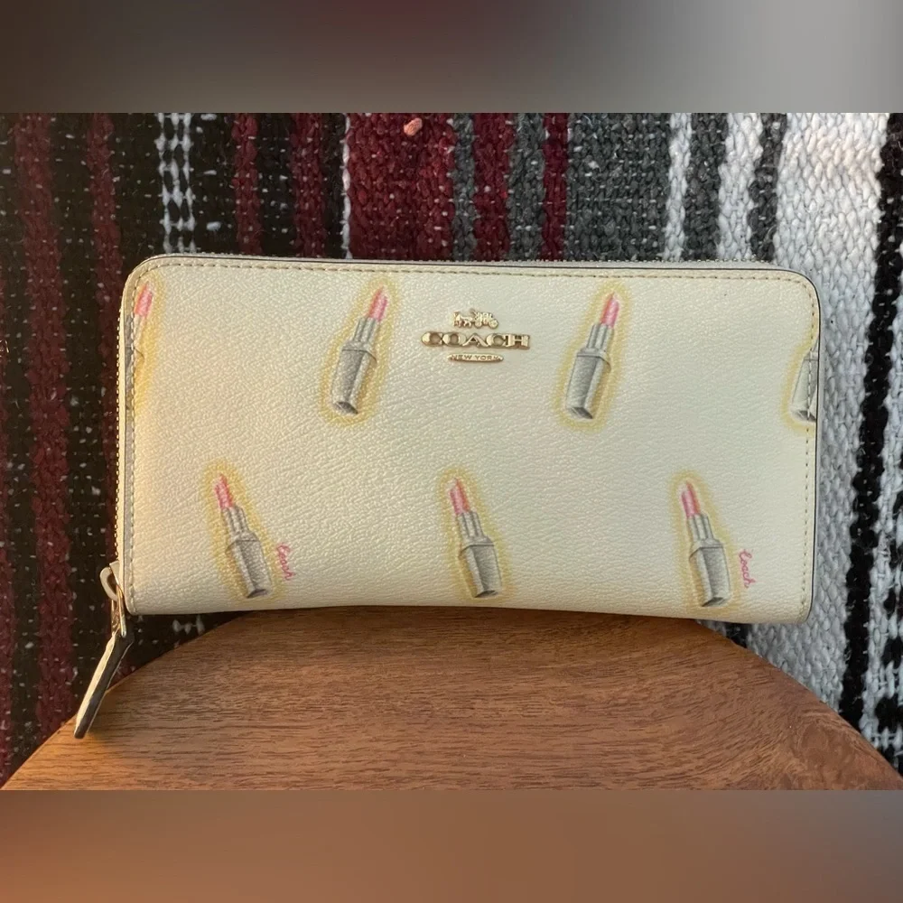 Coach Cream Wallet with Lipstick Print